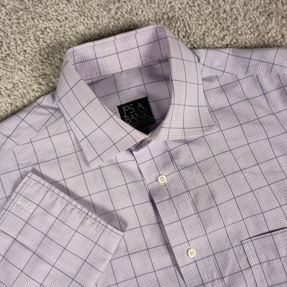 Jos A Bank 15½-33 Blue & Purple Windowpane Over Shadow Glen Plaid Mens Shirt